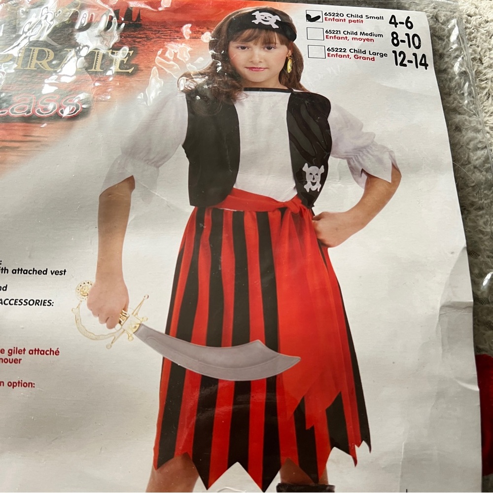 Child Small 4-6 Pirate Lass Costume Dress Vest  Belt & Headband NOS Forum 2015